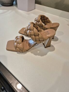 Marc Fisher LTD Braided Cognac Block Heel Sandals Heels